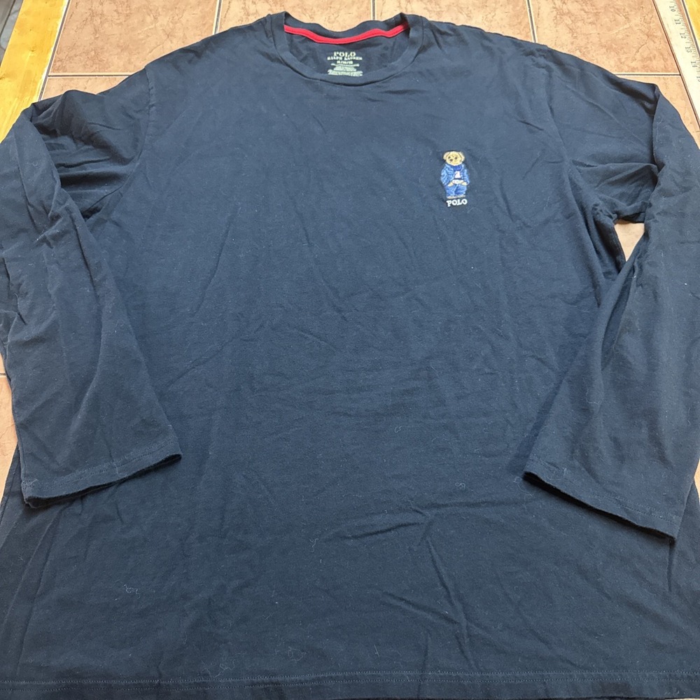 Polo Ralph Lauren Men's Sz XL Long Sleeve Black Polo Bear Tee T Shirt